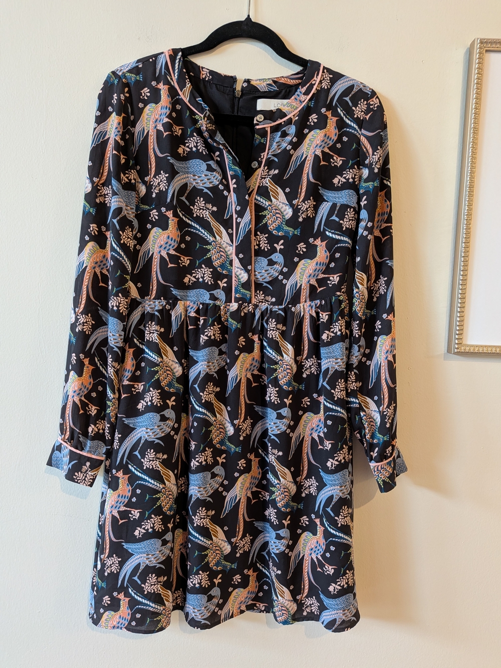 LOFT Beautiful Peacock Snow Bird Print Dress, Sz. 0